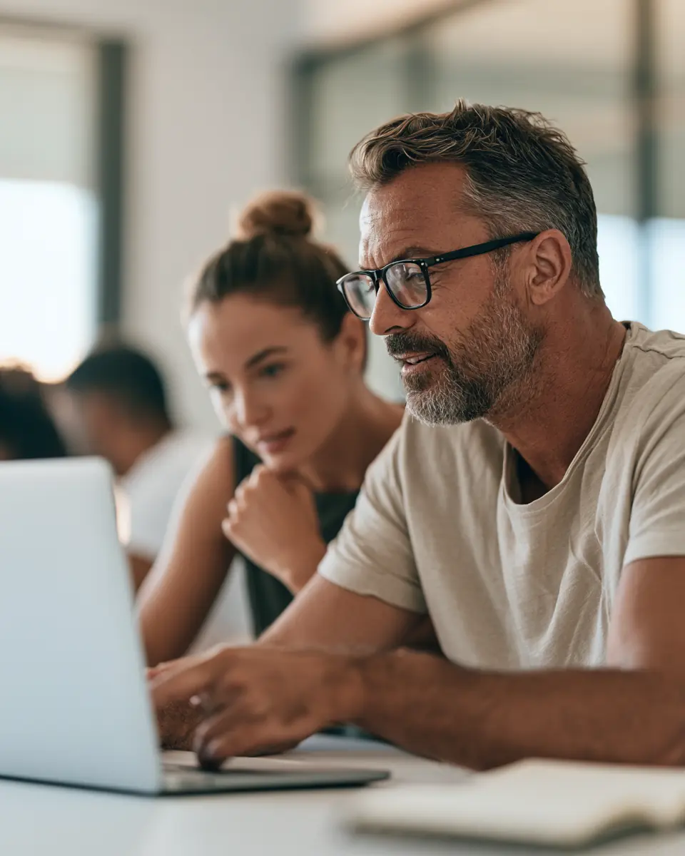 A manager working through a task with a team member