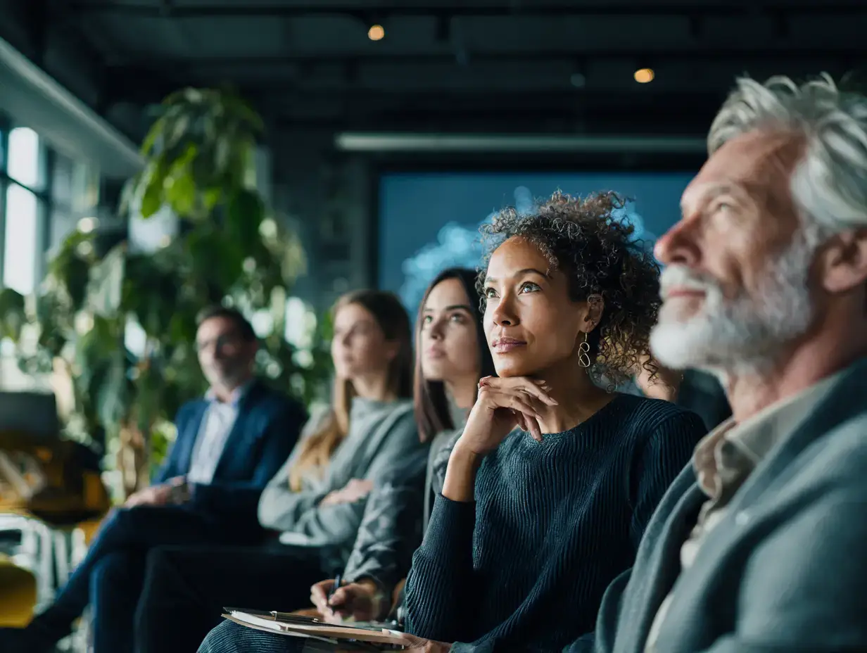 Employees listening during a company session